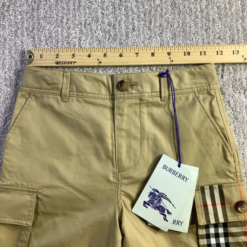 Burberry Kids Sand Oscar Cargo Shorts Vintage Check Pocket Organic Cotton 8Y NWT